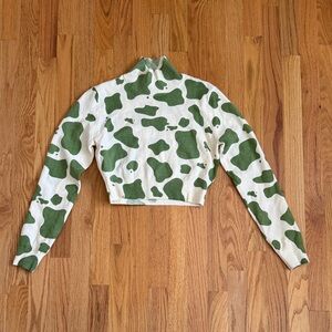 Zara Cropped Green and Cream High Neck Knitwear